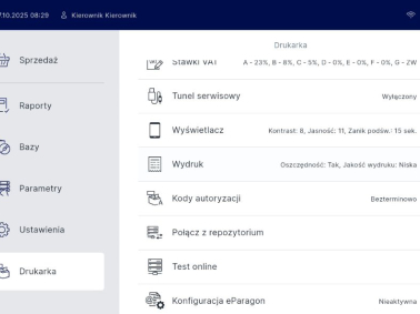 System POS-UP na tablecie TrioTAB - ekran konfiguracji drukarki fiskalnej Trio