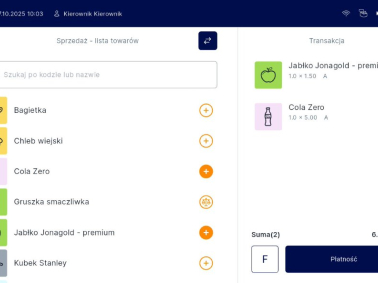 System POS-UP na tablecie TrioTAB - ekran sprzedaży lista towarów