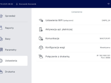 System POS-UP na tablecie TrioTAB - ekran ustawień