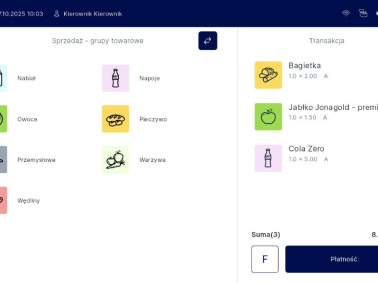 System POS-UP na tablecie TrioTAB - ekran sprzedaży - kategorie